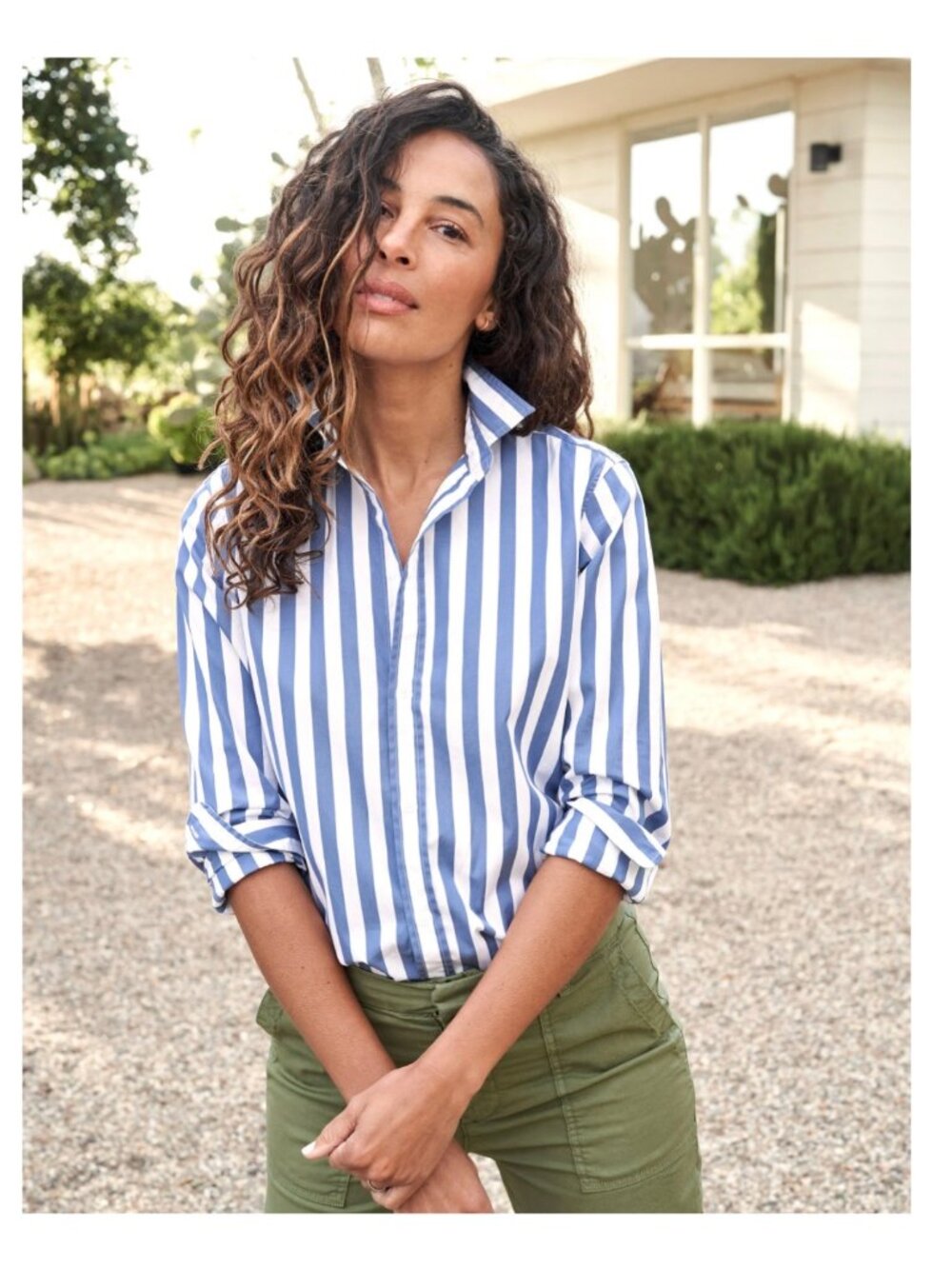 Frank & Eileen FRANK Slate White Stripe, Superluxe, XXS EUC